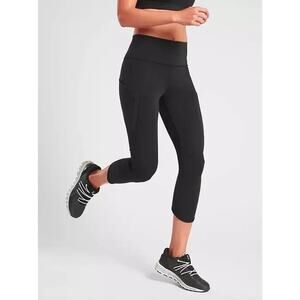 Athleta All In Capri High Rise Cropped Leggings Pockets Black Womens Size XXS